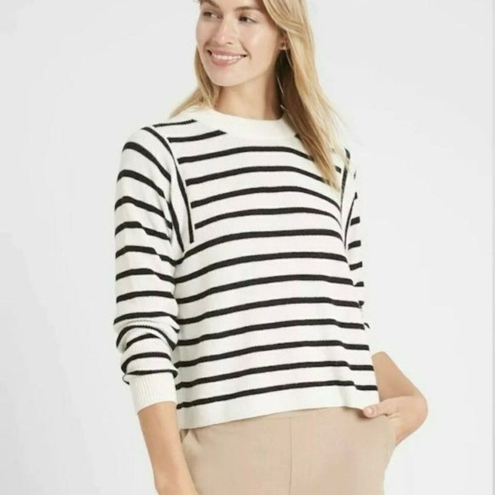 Banana Republic Striped Crew Neck Sweater White Women's Sz SP